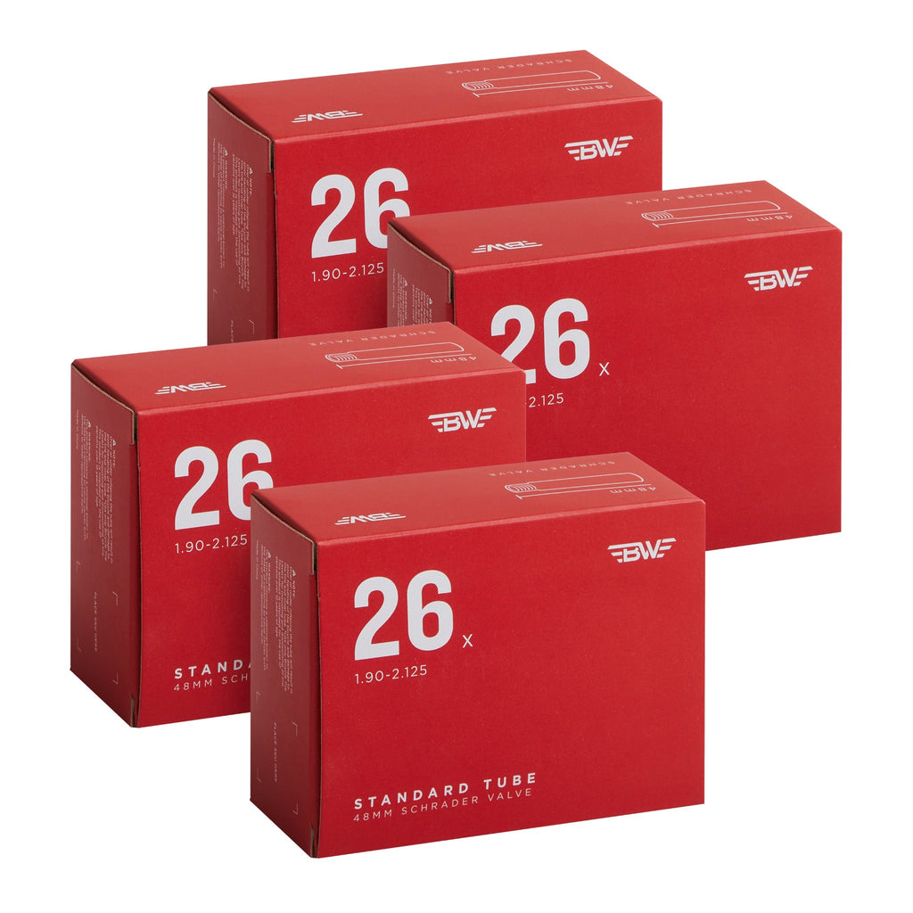 Four pack of bike tubes in red boxes