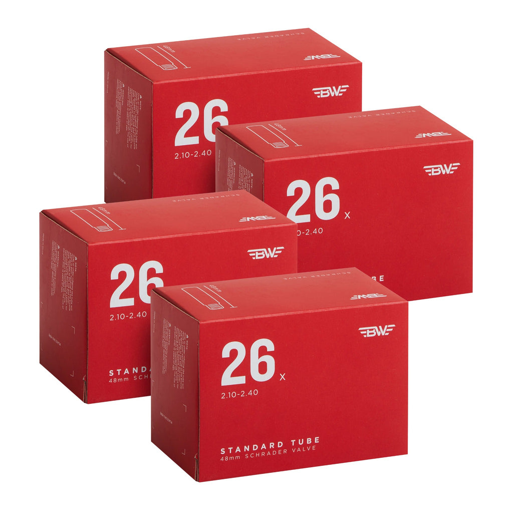 Four pack of bike tubes in red boxes