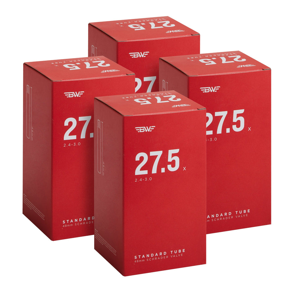 Four pack of bike tubes in red boxes