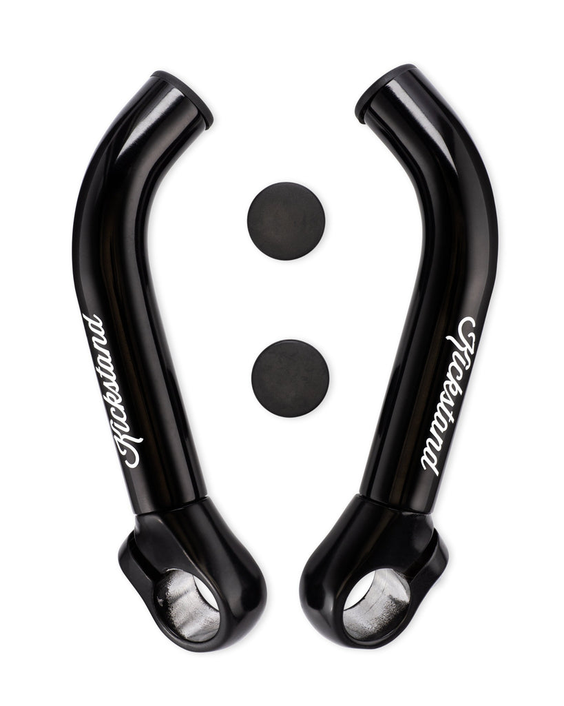 Black bar ends for hybrid bike. Side view on white background.