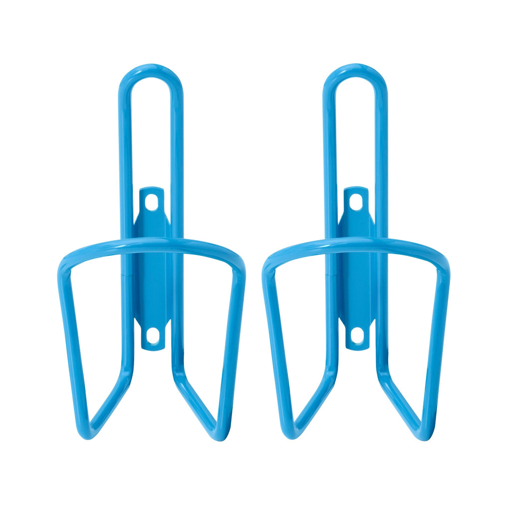 Set of blue water bottle holders for bike.
