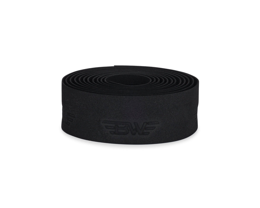 Roll of black handlebar bar tape. Black EVA handlebar tape on white background.