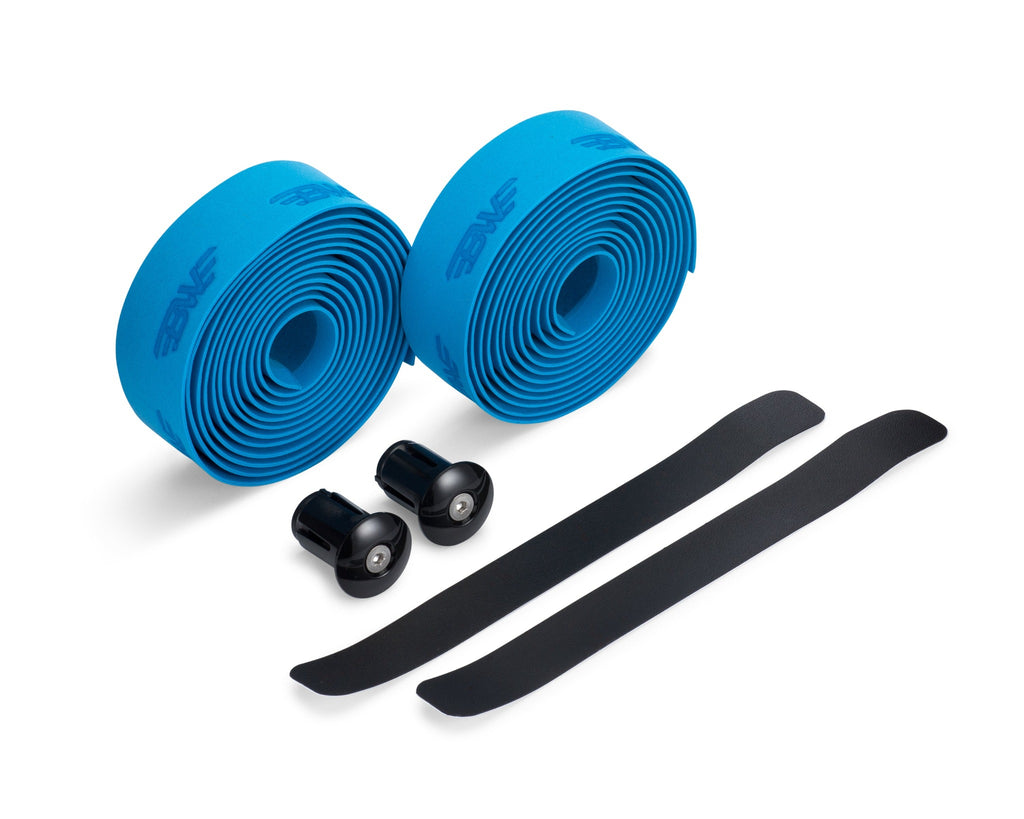 Two rolls of blue handlebar bar tape. Blue EVA handlebar tape on white background. 