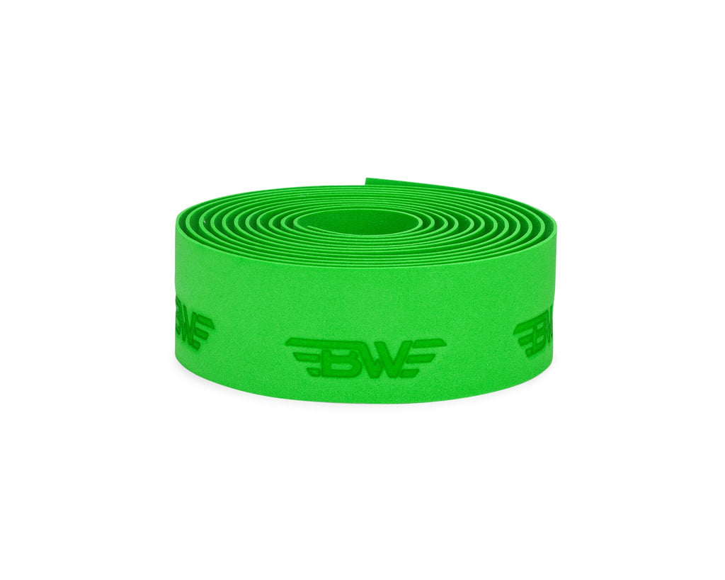 Neon green handlebar bar tape. Bright greenEVA handlebar tape on white background. 