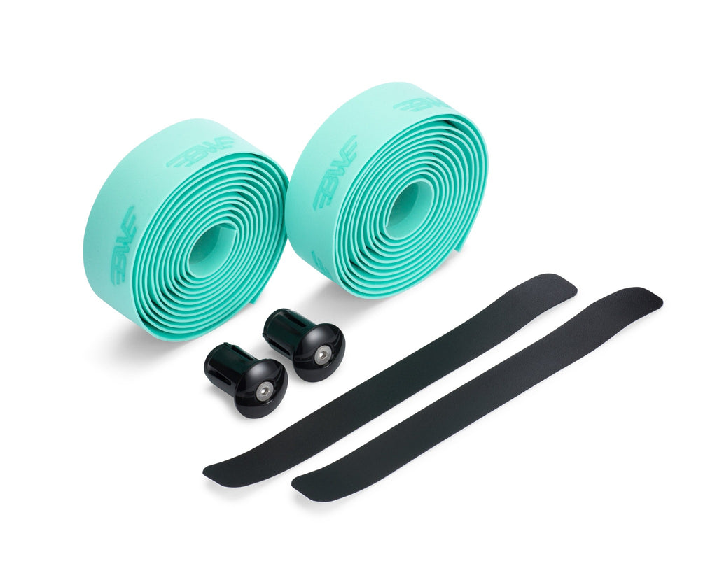 Two rolls of celeste green EVA handlebar tape.