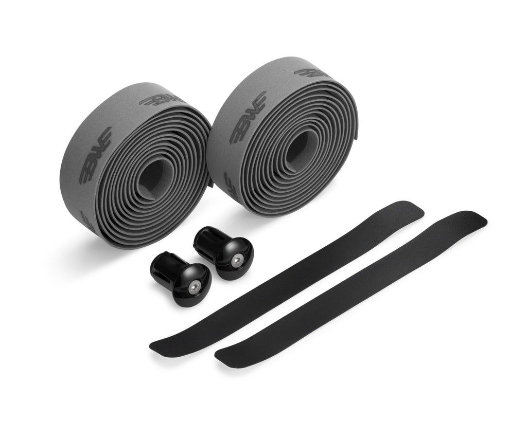Two rolls of grey handlebar tape for road bikes. Grey EVA handlebar tape on white background.