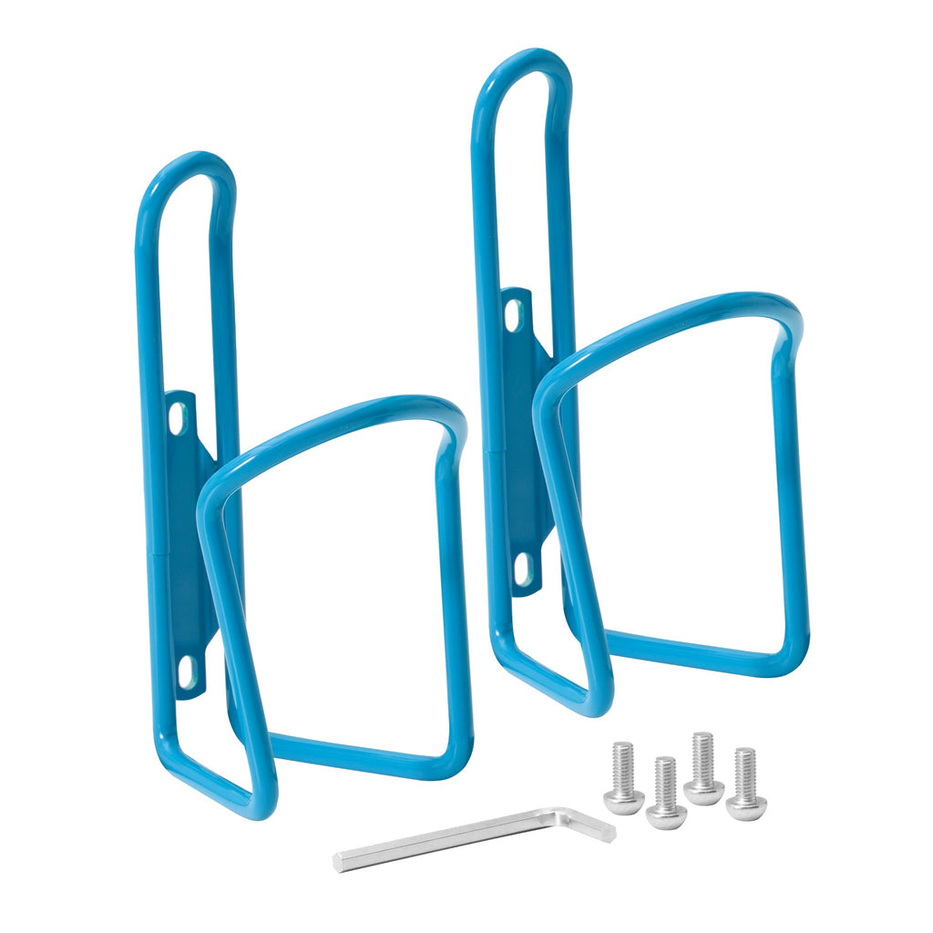 Set of Light blue water bottle holders for bike.