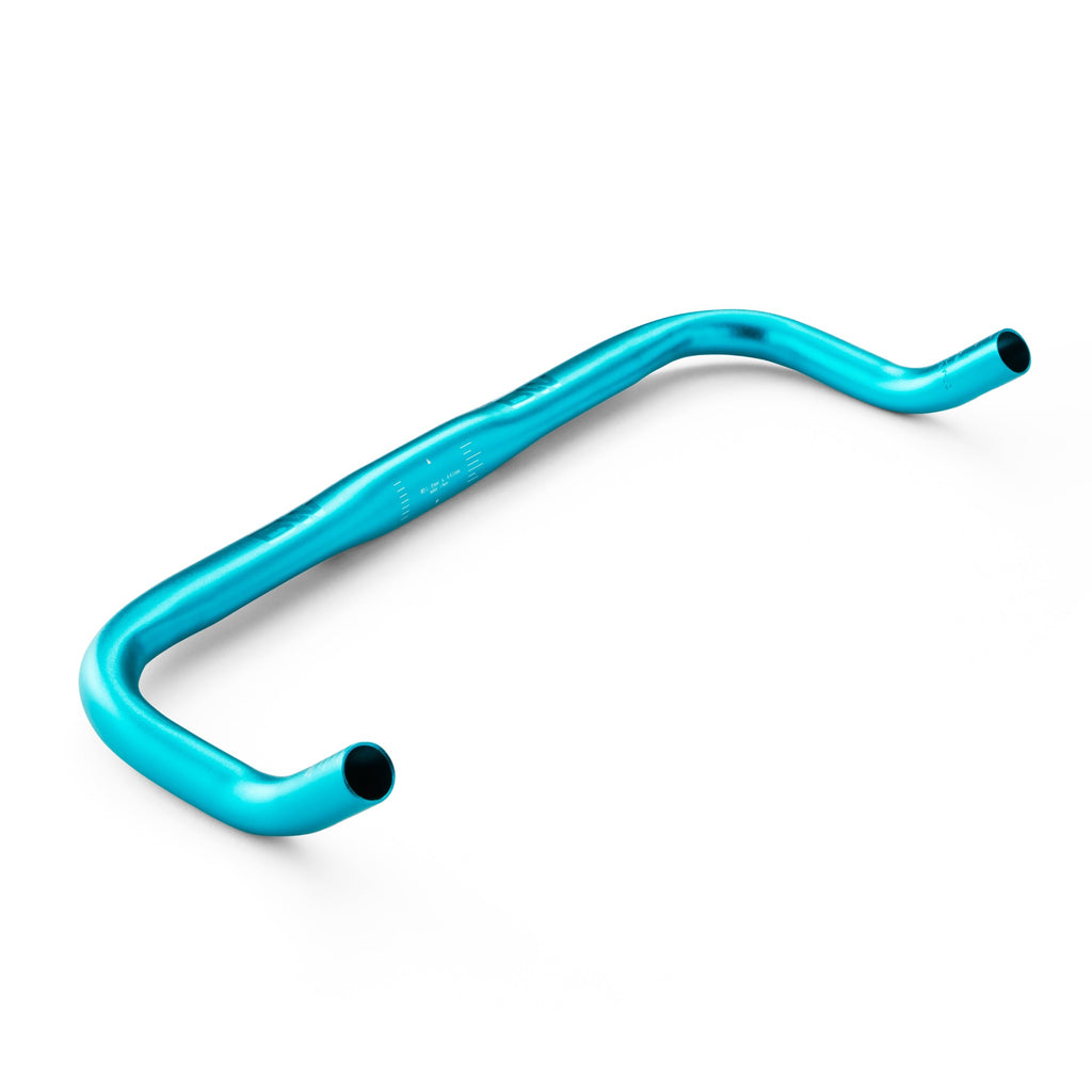 44cm bull style road bike handlebar. Blue road bike handlebar on white background.