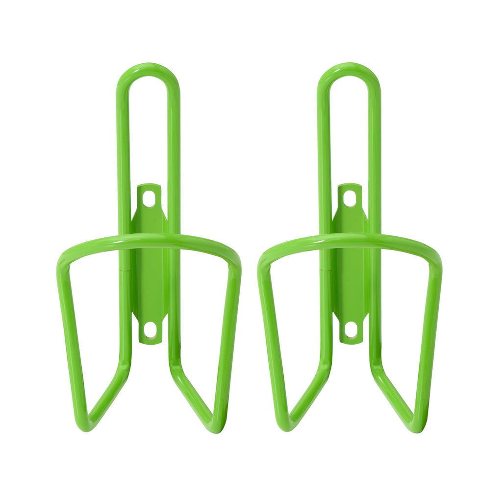 Set of green water bottle holders for bike.