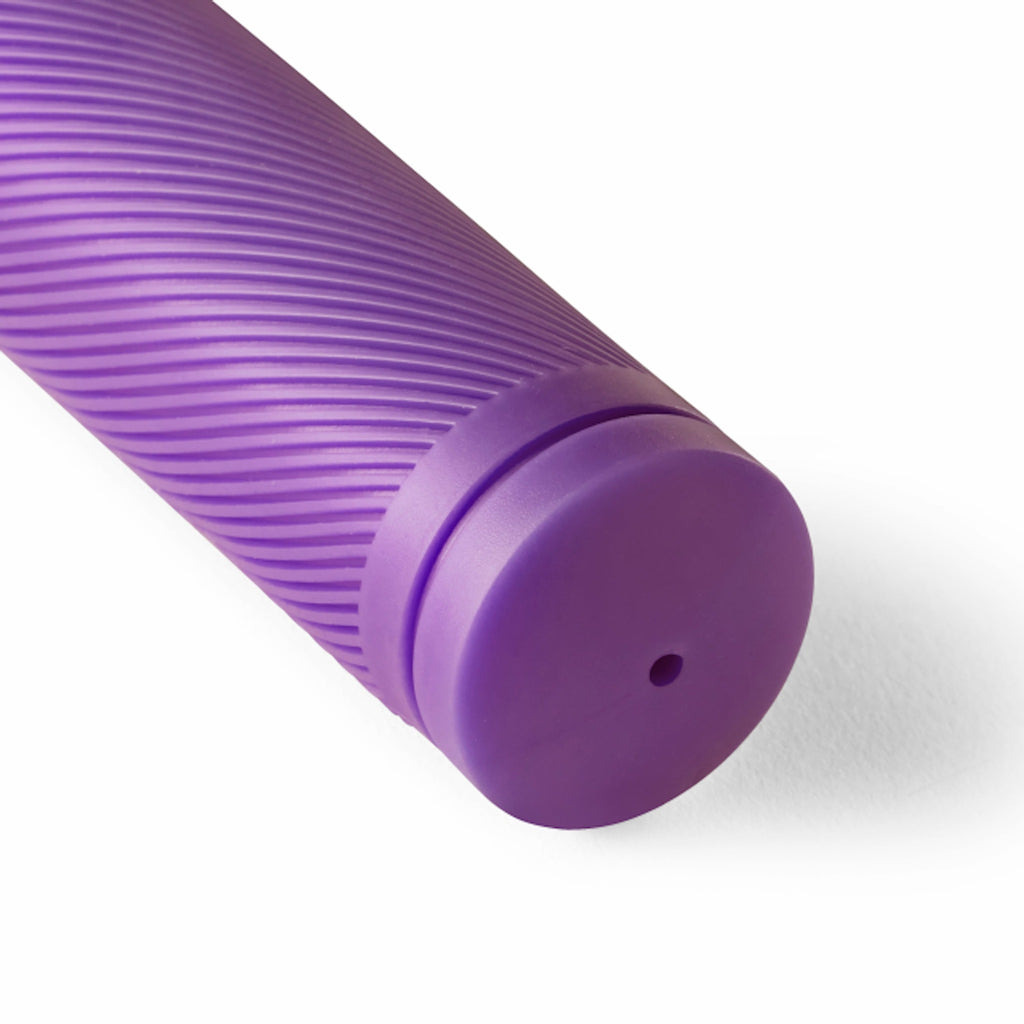 Close up of purple bicycle grip.