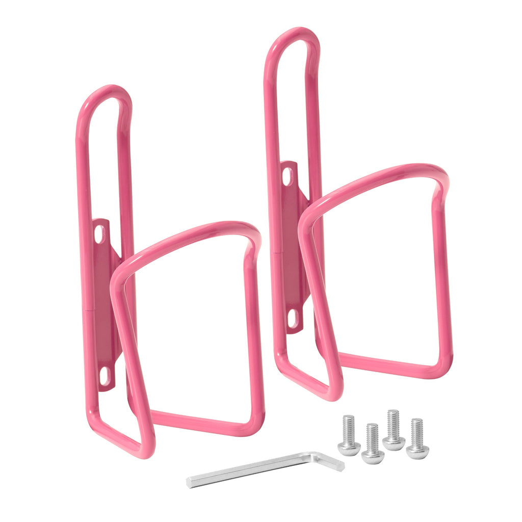 Set of pink water bottle holders for bike.