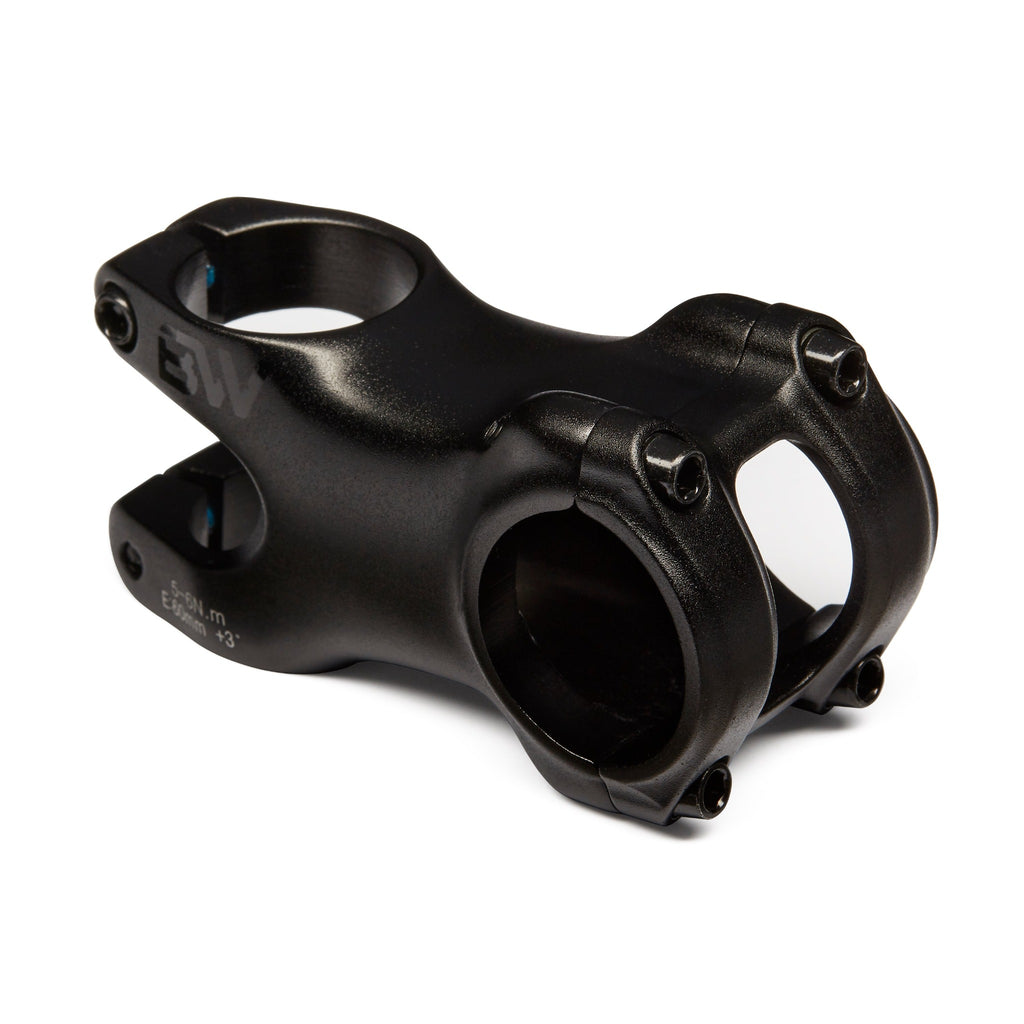 black mountain bike stem. Front side view on white background