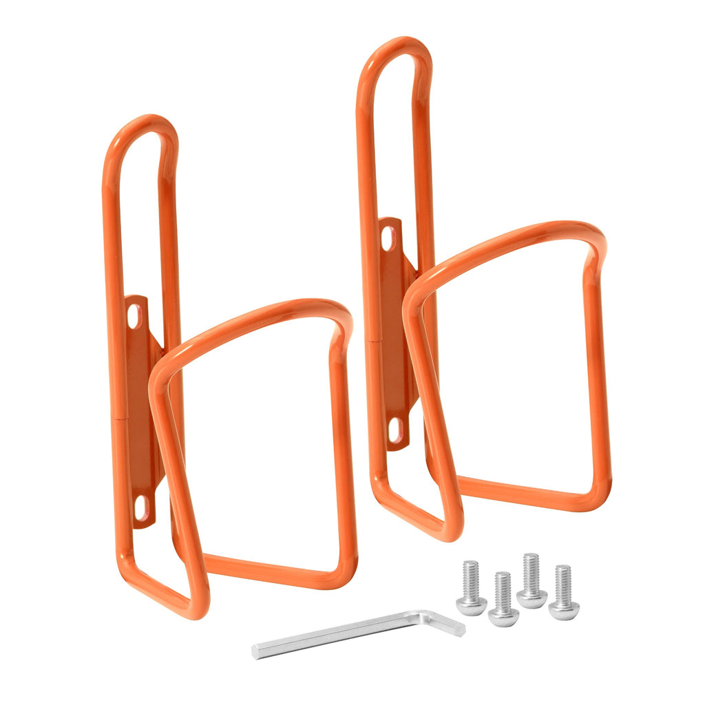 Set of orange water bottle holders for bike.