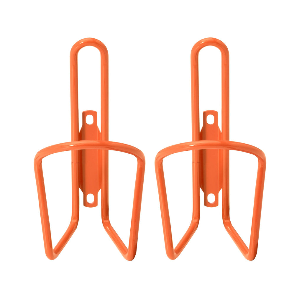 Set of orange water bottle holders for bike.