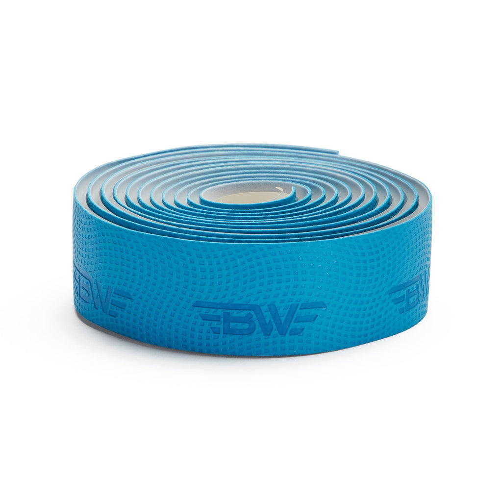 side view of roll of blue PU handlebar tape. High quality polyurethane blue handlebar tape. 