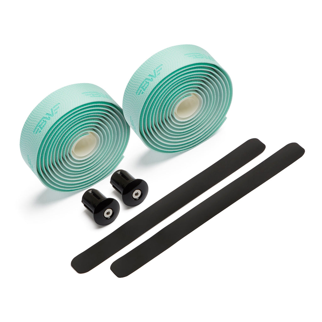 two rolls of teal PU handlebar tape. High quality polyurethane teal handlebar tape.