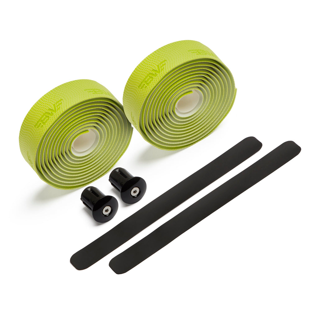 two rolls of lime green PU handlebar tape. High quality polyurethane lime green handlebar tape.