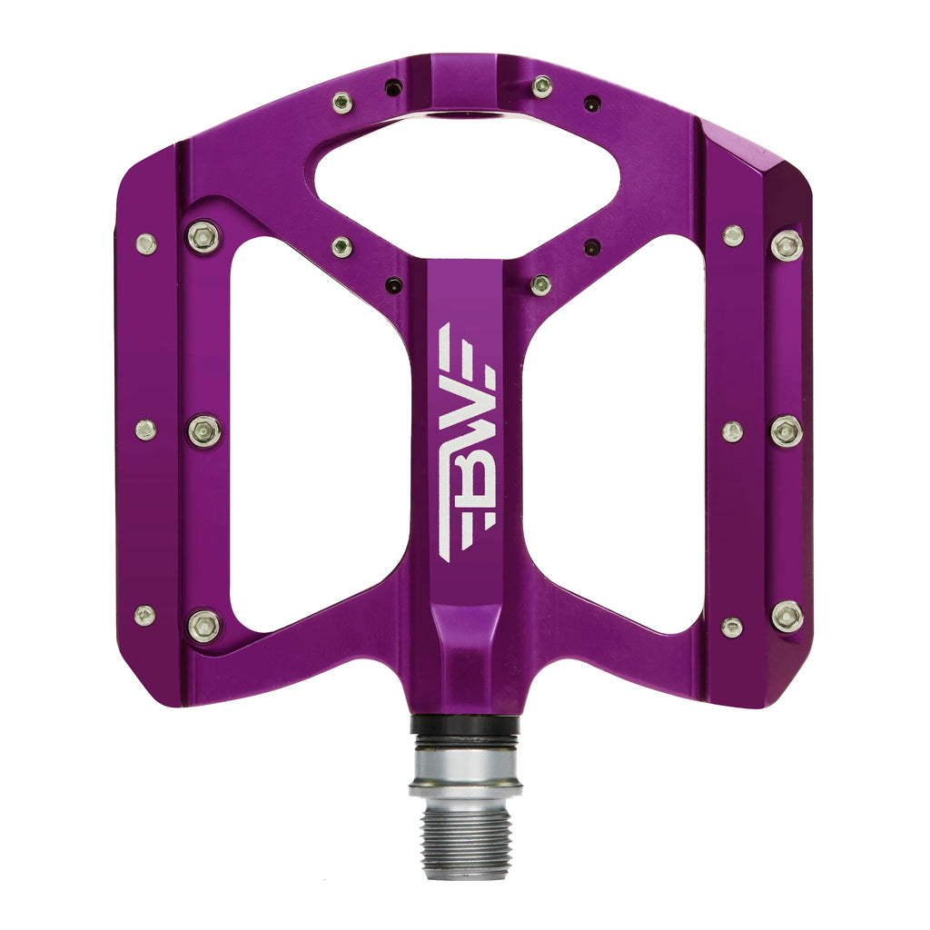 Purple mountain bike pedal on white background.
