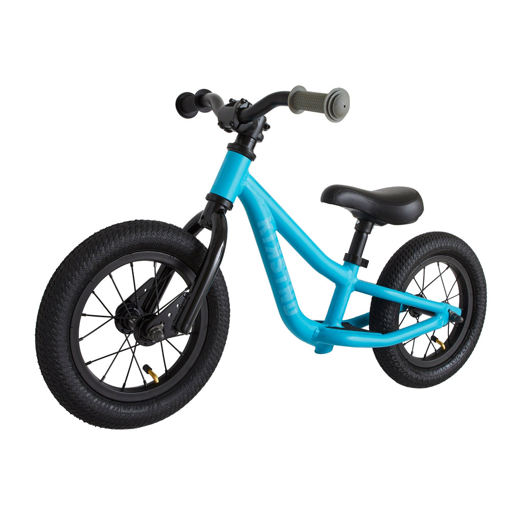 Light blue balance bike for kids. 