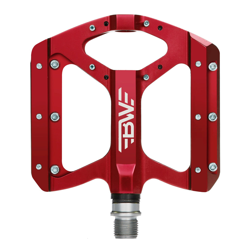 Red mountain bike pedal on white background.