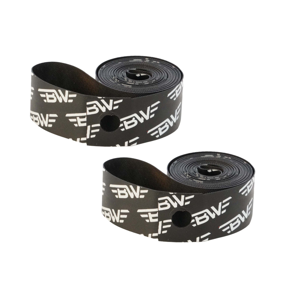 Set of black rim strips for 700c road bike wheel.