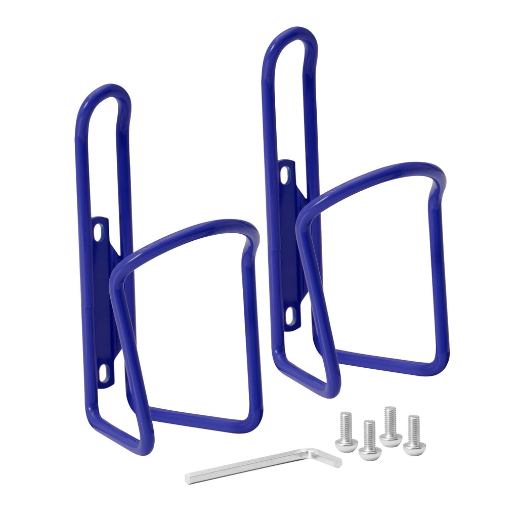Set of royal blue water bottle holders for bike.