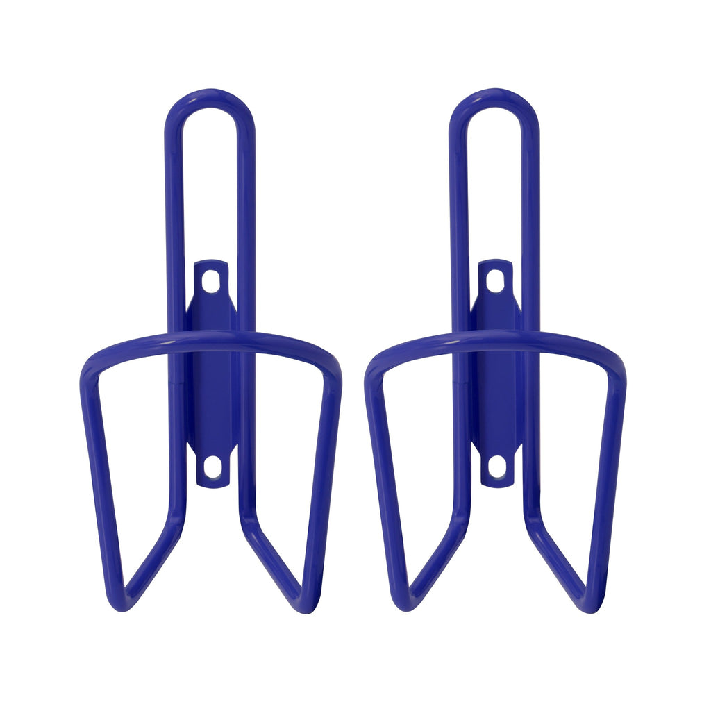 Set of royal blue water bottle holders for bike.