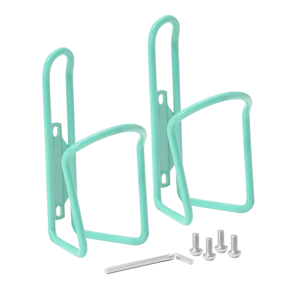 Set of mint green water bottle holders for bike.