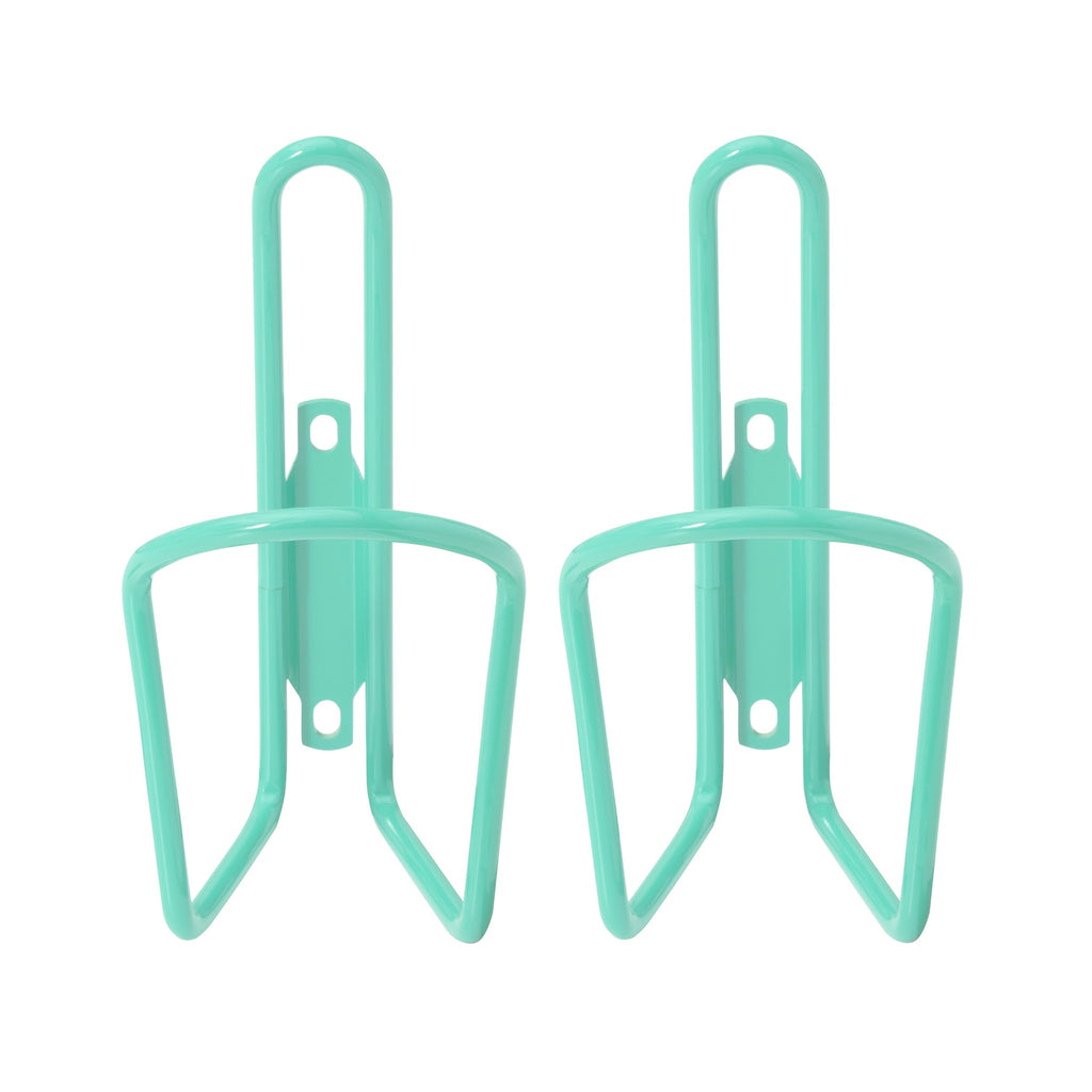 Set of mint green water bottle holders for bike.