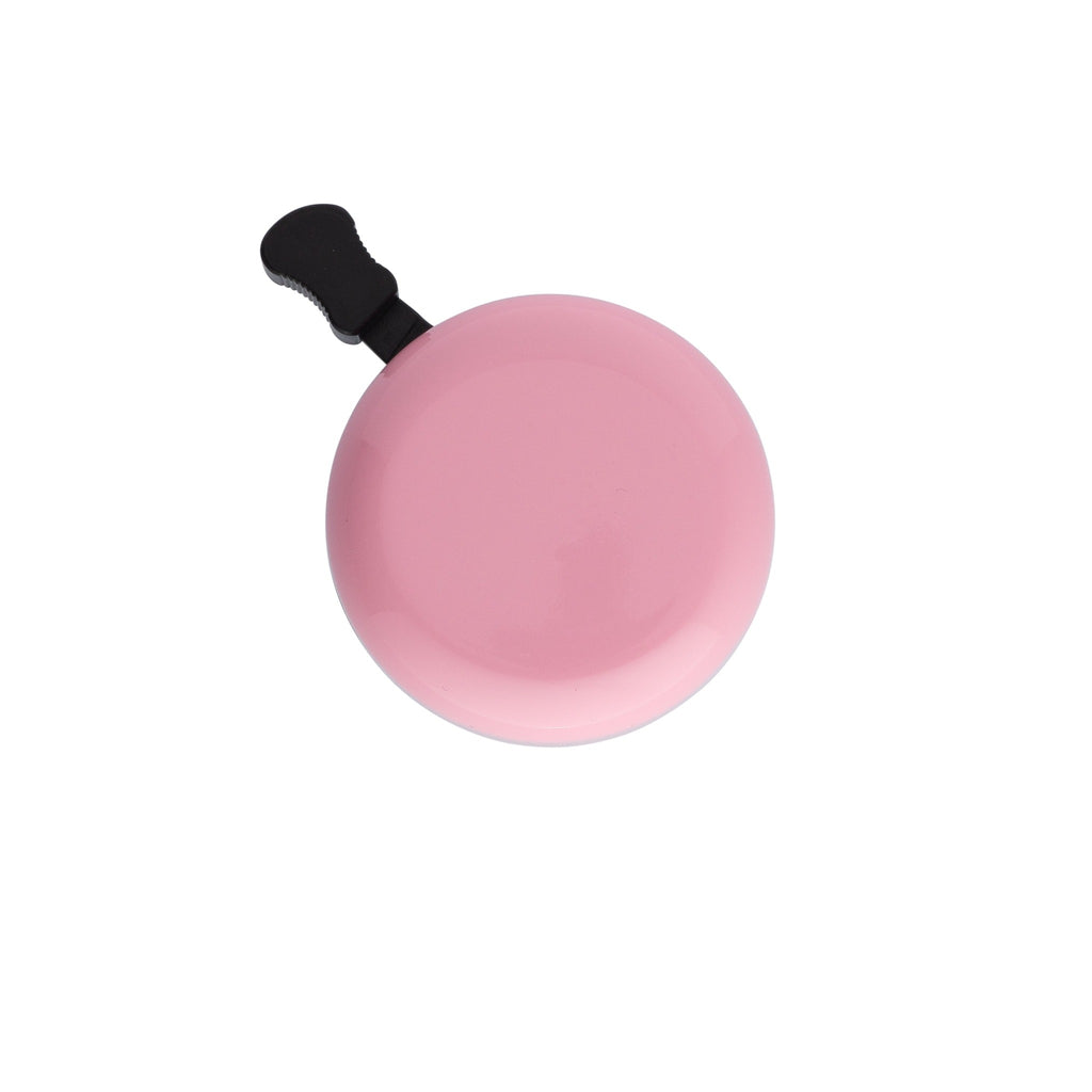 Classic bicycle bell blush pink, top view on white background. Vintage style bicycle bell.