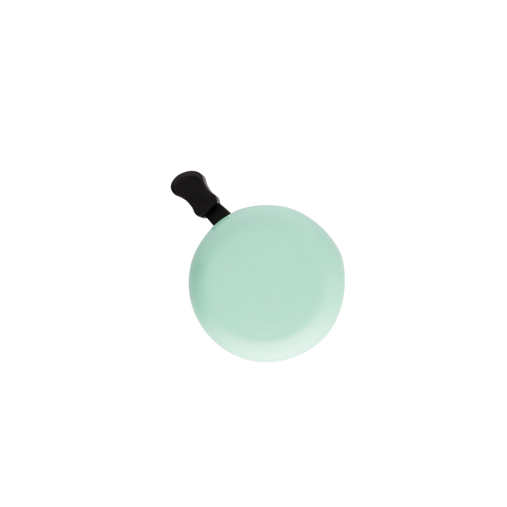 Classic bicycle bell color seafoam, top view on white background. Vintage style bicycle bell.