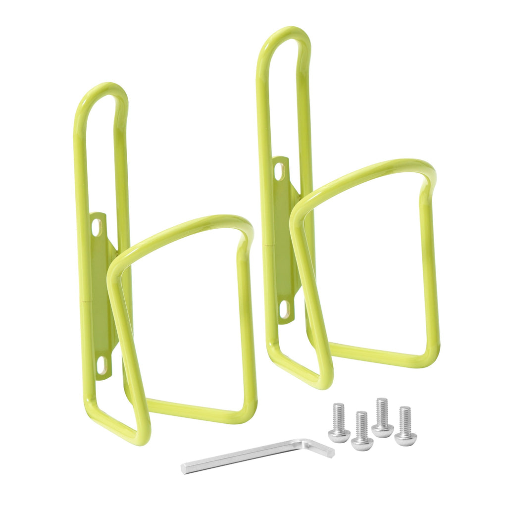 Set of bright yellow water bottle holders for bike.