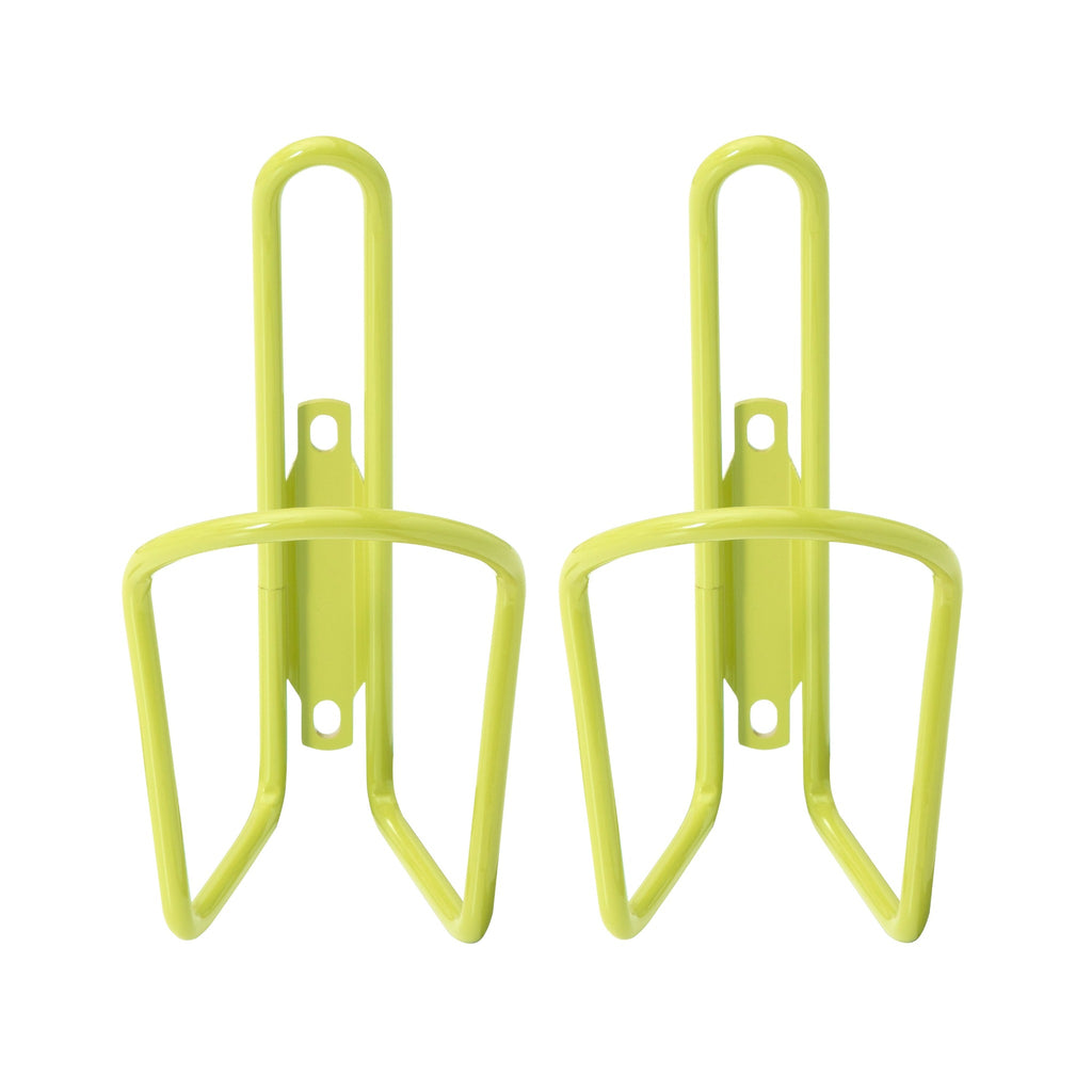 Set of bright yellow water bottle holders for bike.