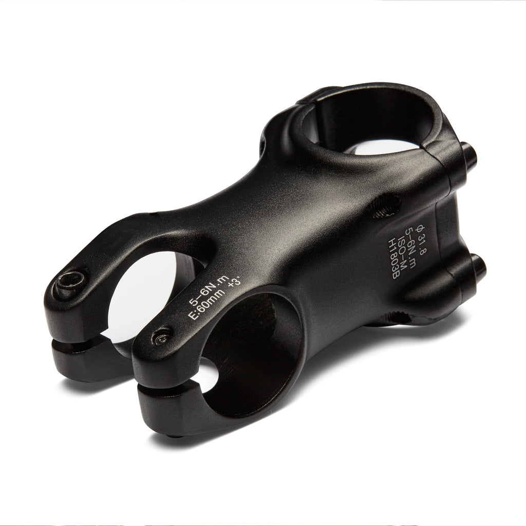 black mountain bike stem. Back side view on white background